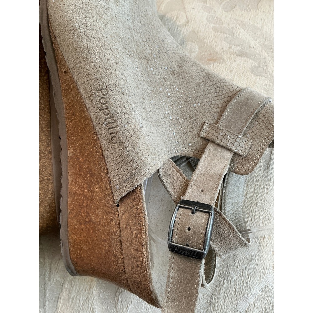 Birkenstock Papillio Clogs Womens 42 10.5 ,11 Beige Esra Wedge Suede, Metallic - Picture 6 of 10
